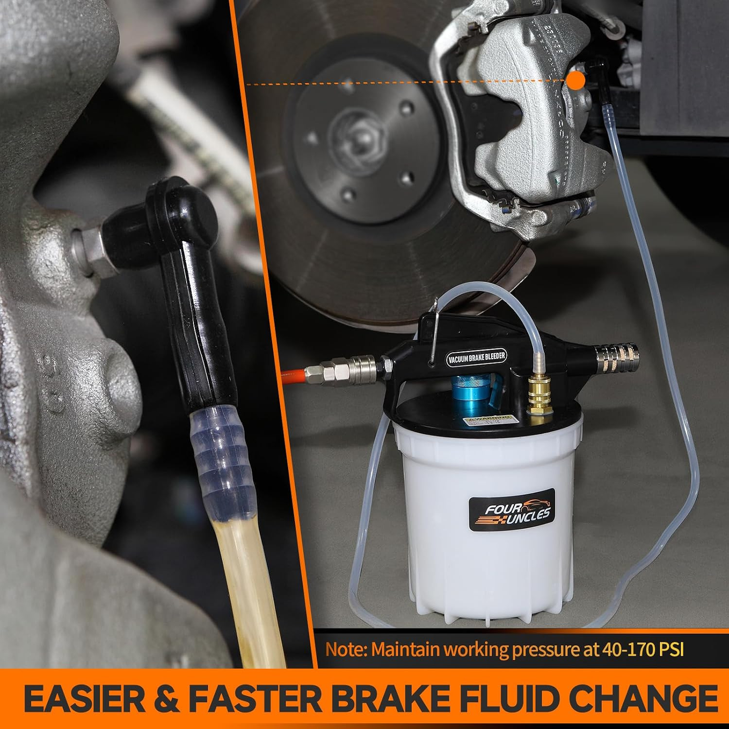 Brake Bleeder Vacuum Pump Kit – Pneumatic Brake Fluid Extractor with 1L Refillin
