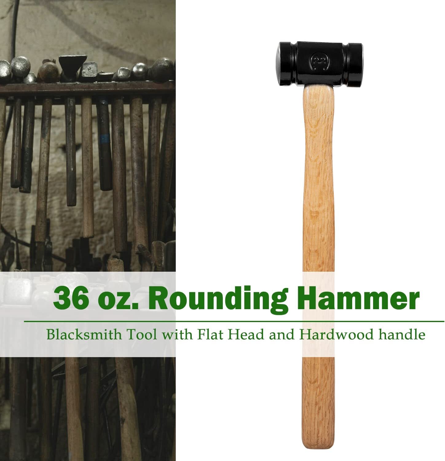 36OZ Rounding Hammer (61B hammer) for Handmade Farrier Forge Tool,16.5 inches
