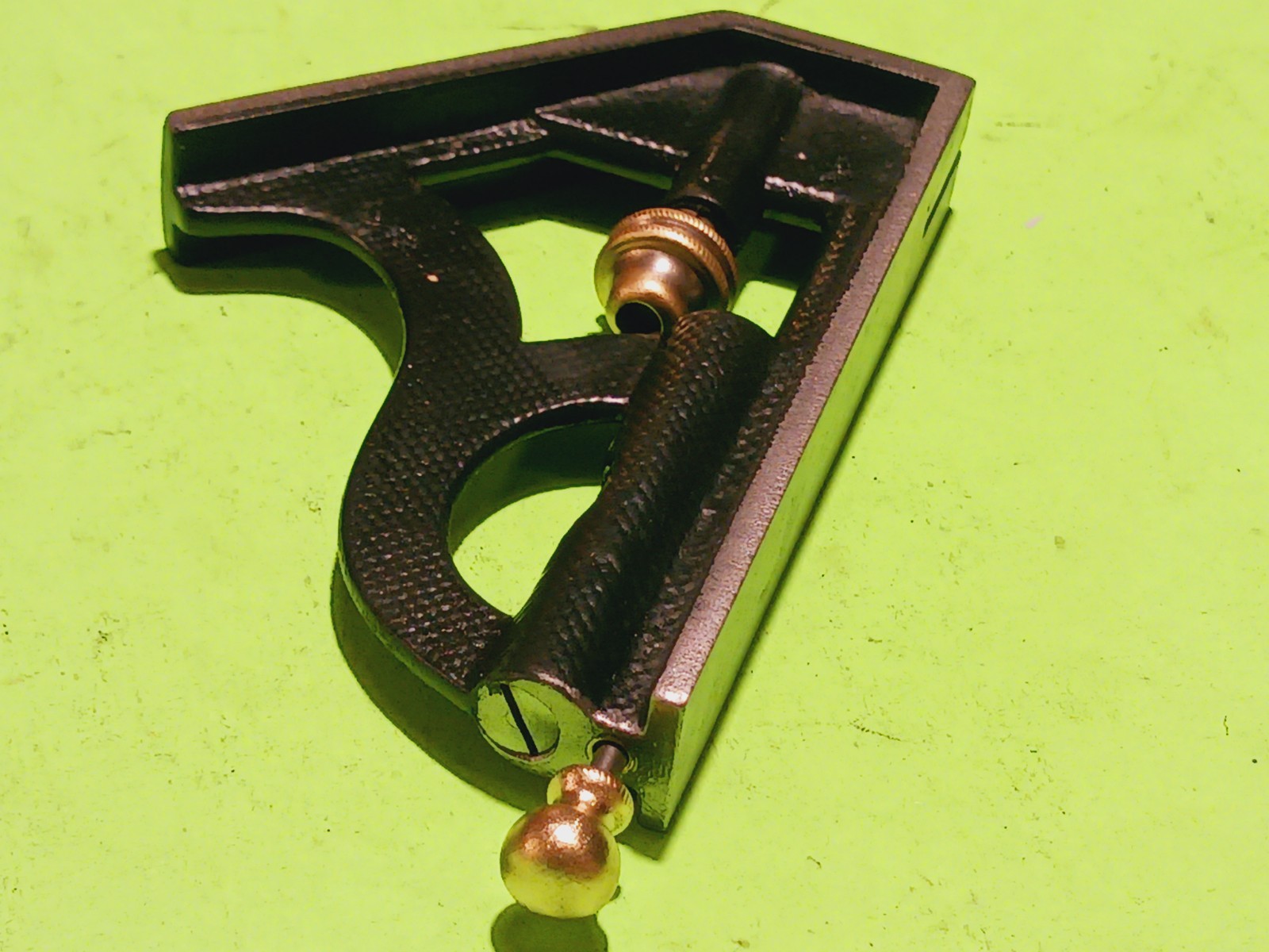Early Starrett combination square #23 Head (for 12″ rule) nut & scribe is copper