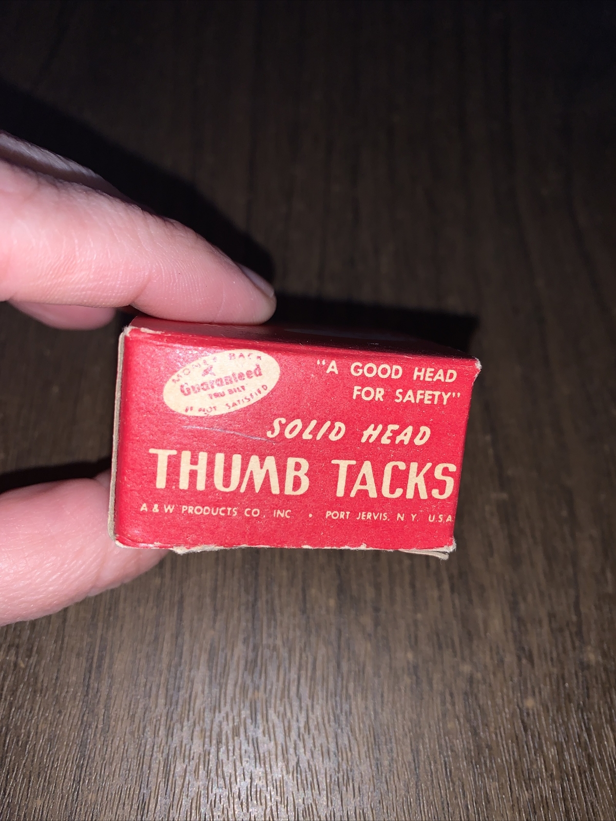 Vintage A & W Tru-Bilt Solid Head Thumb Tacks Tacks in Original Cardboard Box
