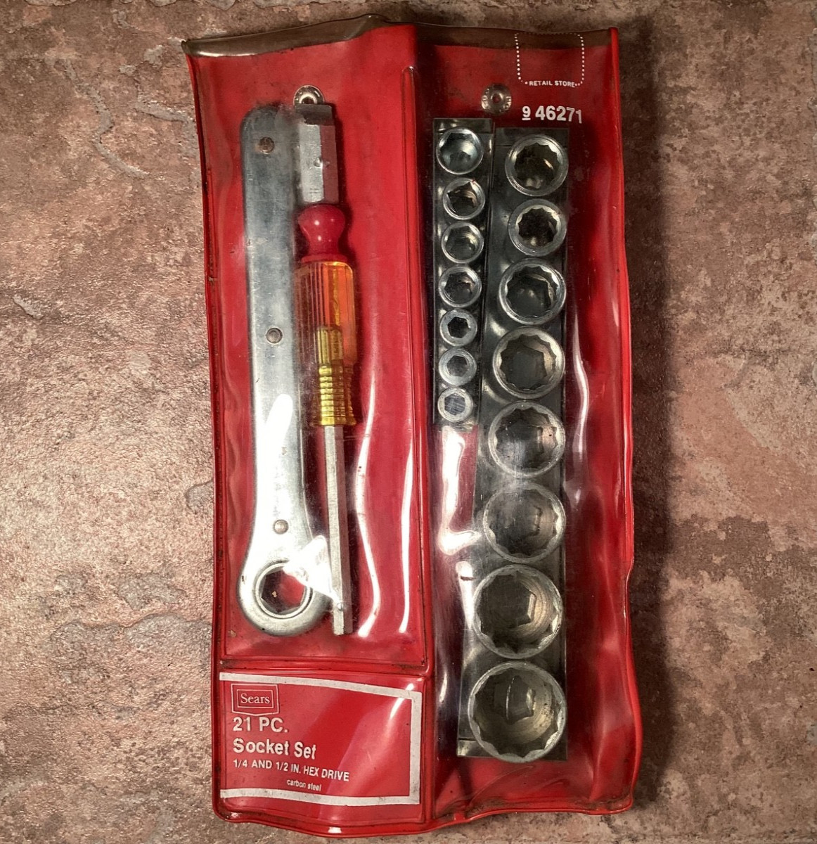 Vintage NOS Sears Companion Socket Set #46271 21 Pcs. 1/4″, 1/2″ Hex Drive USA