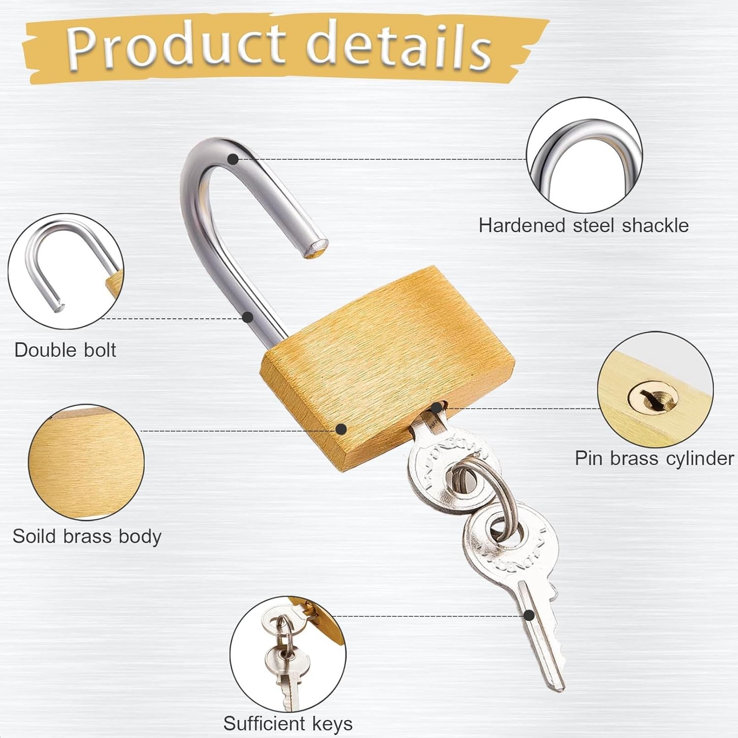 Small Solid Brass Padlock with 2 Keys 20mm 25mm 30mm Mini Key Lock for Luggage