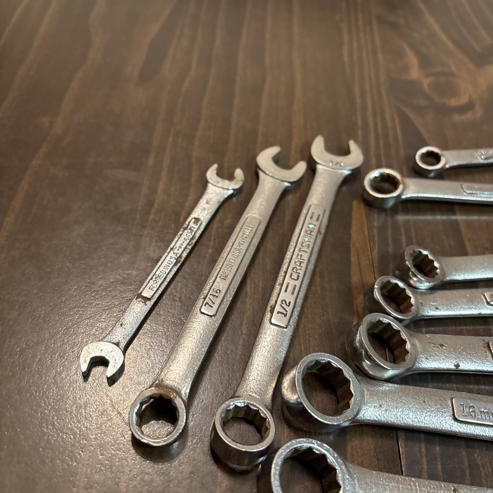 Mixed Lot Craftsmen Wrenches USA 18-15 13-11, 9mm 1/4 7/16 1/2 11/16 3/4 13count