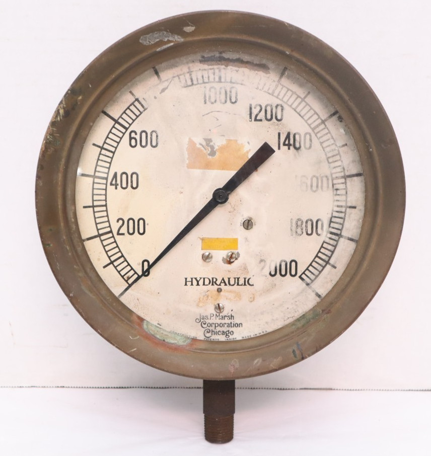 Antique Brass Jas. P. Marsh & Company Gauge LARGE 10″ Hydraulic STEAMPUNK