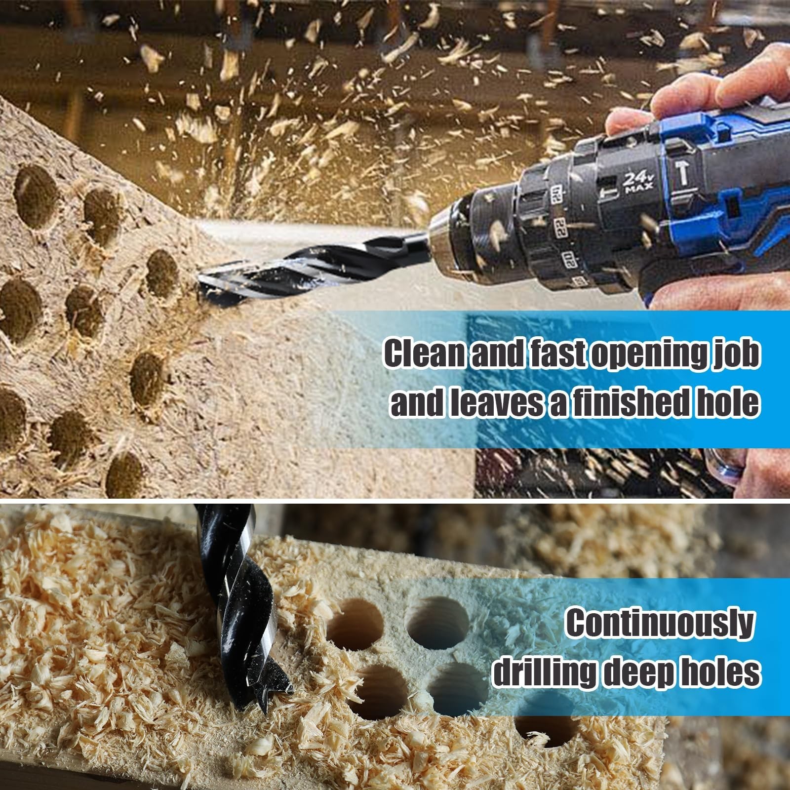 24″ Auger Drill Bit 1/2″ Hex Shank Tri Flute for Wood, Tree Stump, Plastic & Dry