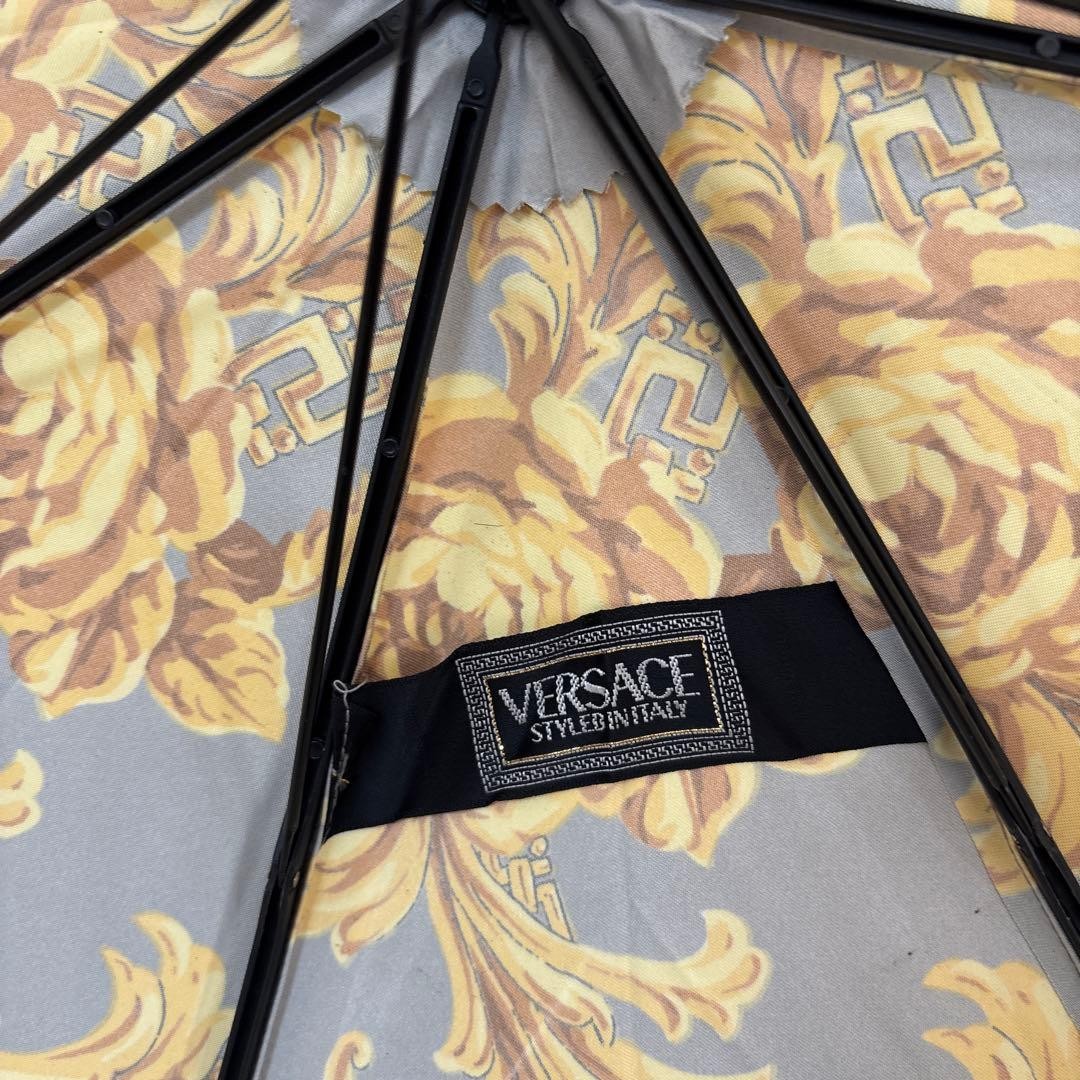 GIANNI VERSACE Folding Umbrella 8 Bones Strap Gold Black Used Vintage