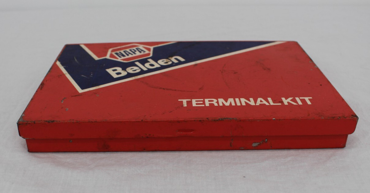 Vintage NAPA Metal Terminal Kit Box and Contents Spark Plug Wire Tool