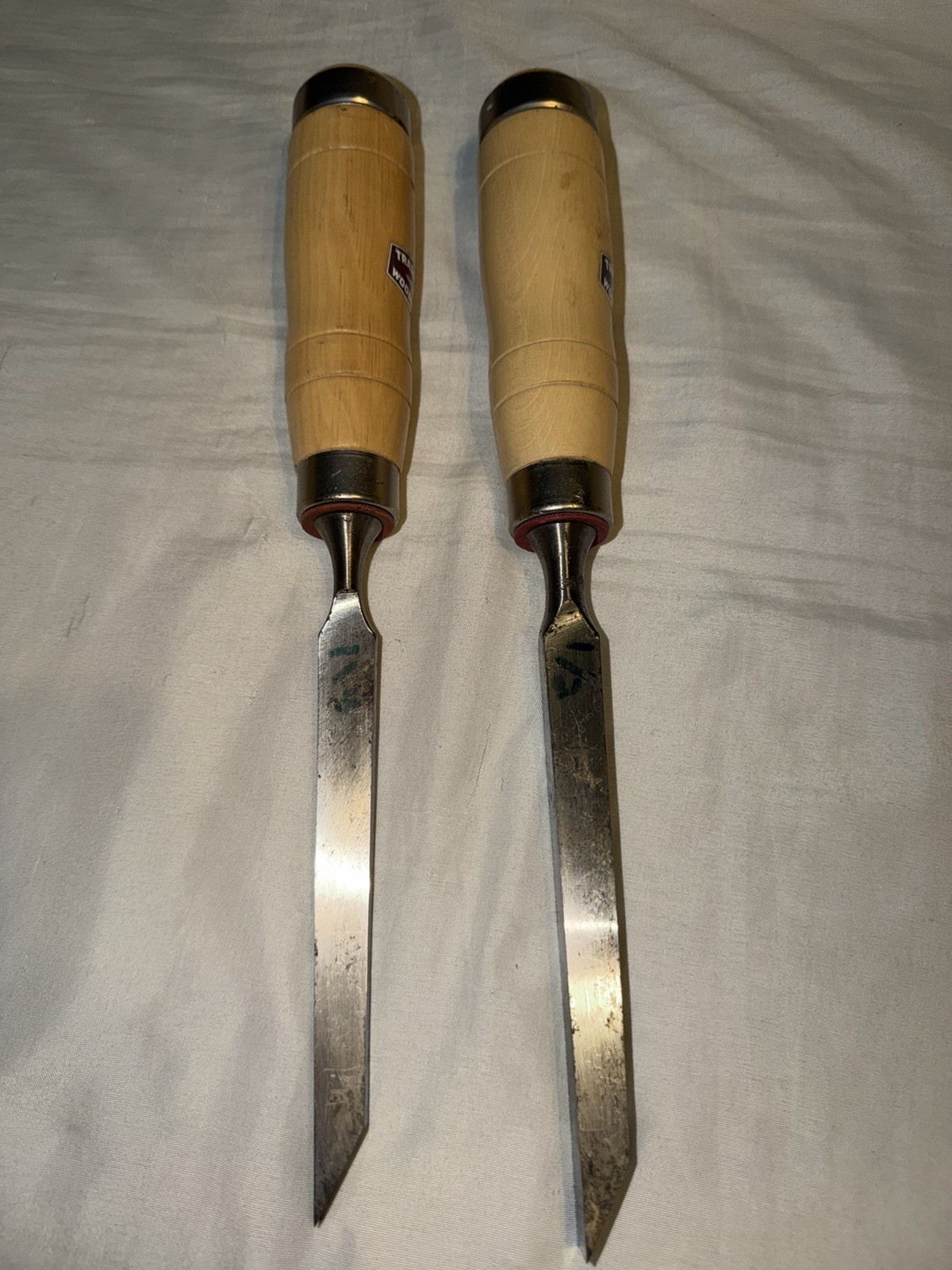 Traditional Woodworker Trademark Chisels Set Of 2. 1/2” And 1/4” Wooden Handle