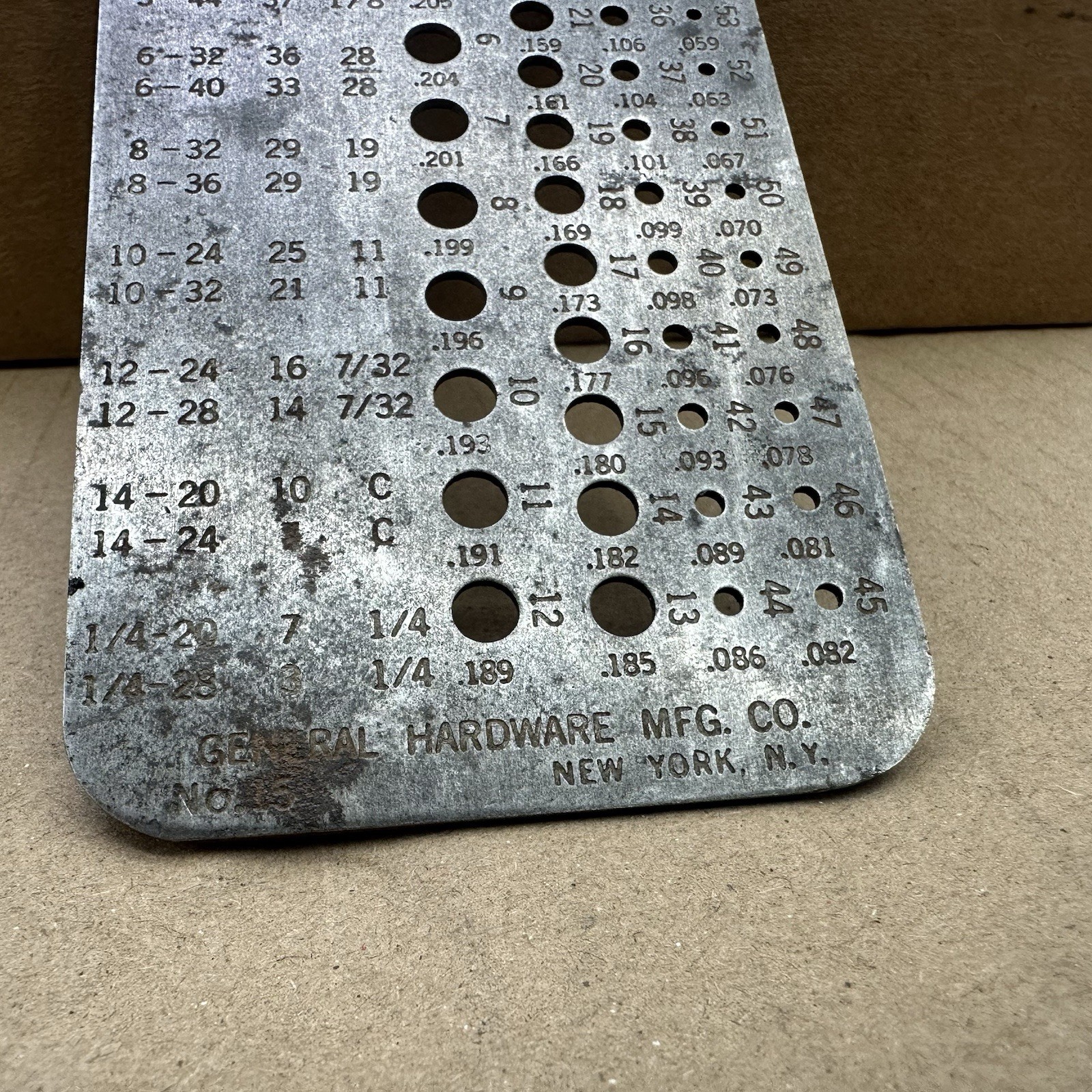 Vintage General Hardware Mfg No. 15 Machine Screw Tap Wire Drill Gage Gauge
