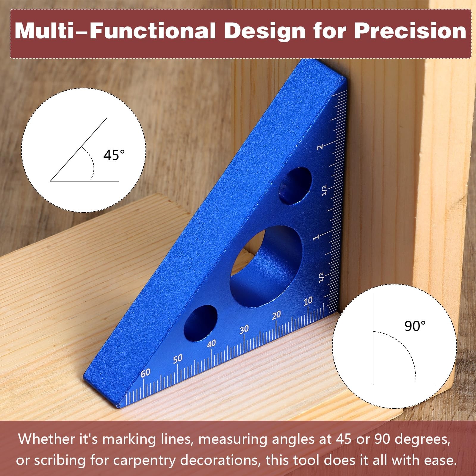 Ymapinc High-Precision Thickened Triangle Ruler Layout Measuring, 45/90 Blue