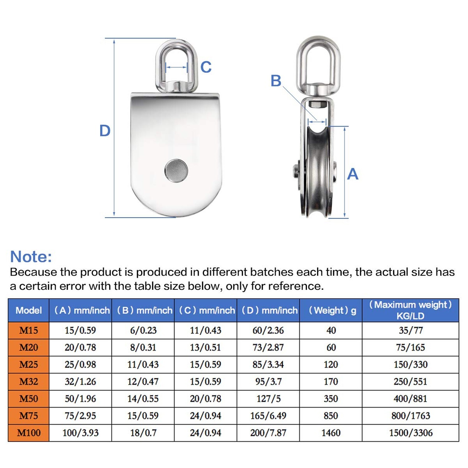 3 Pack M50 Single Pulley Snatch Block Lifting Crane Heavy Duty Swivel Hook 30…