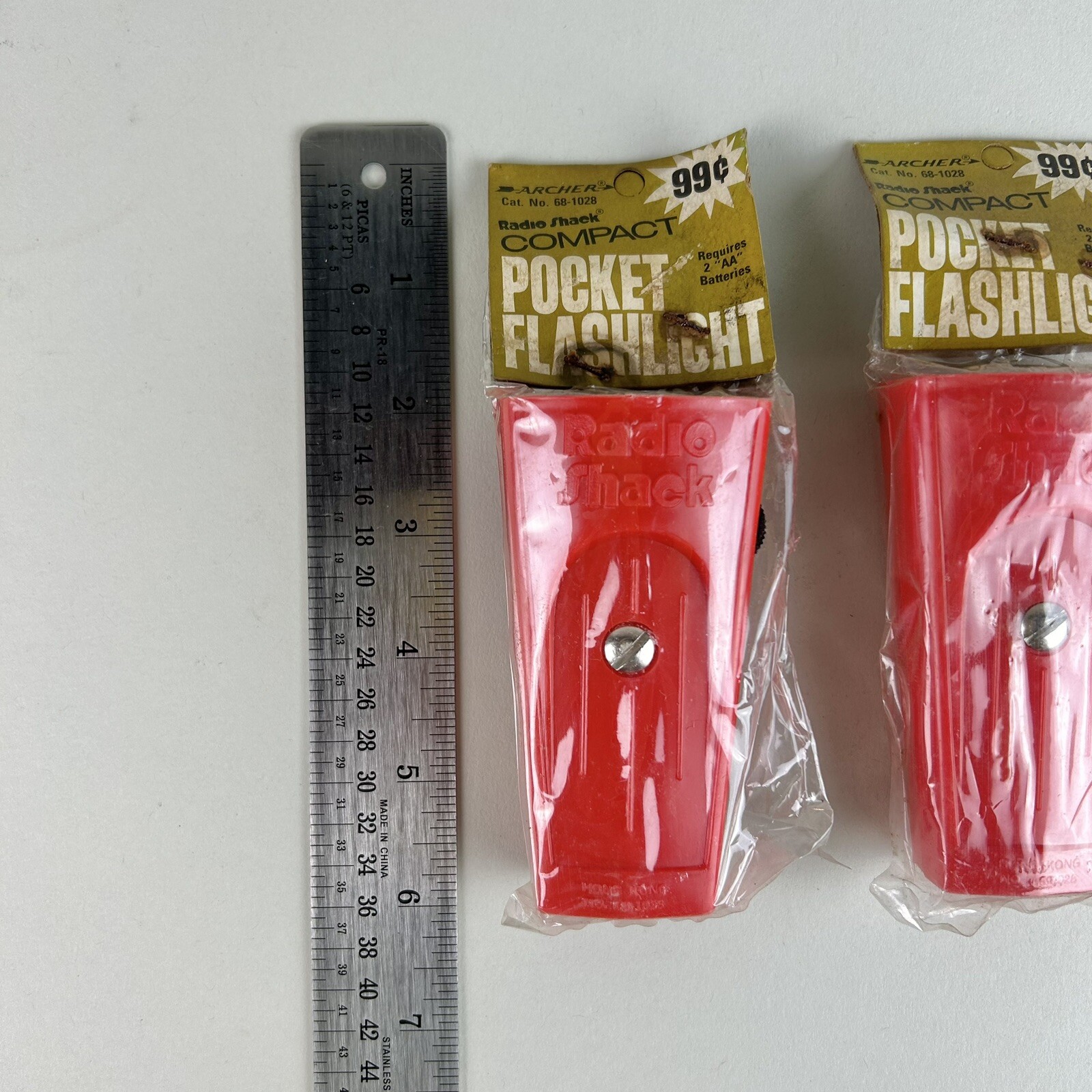Lot of 2 Vintage Radio Shack Mini Red Plastic Pocket Flash Lights New Old Stock