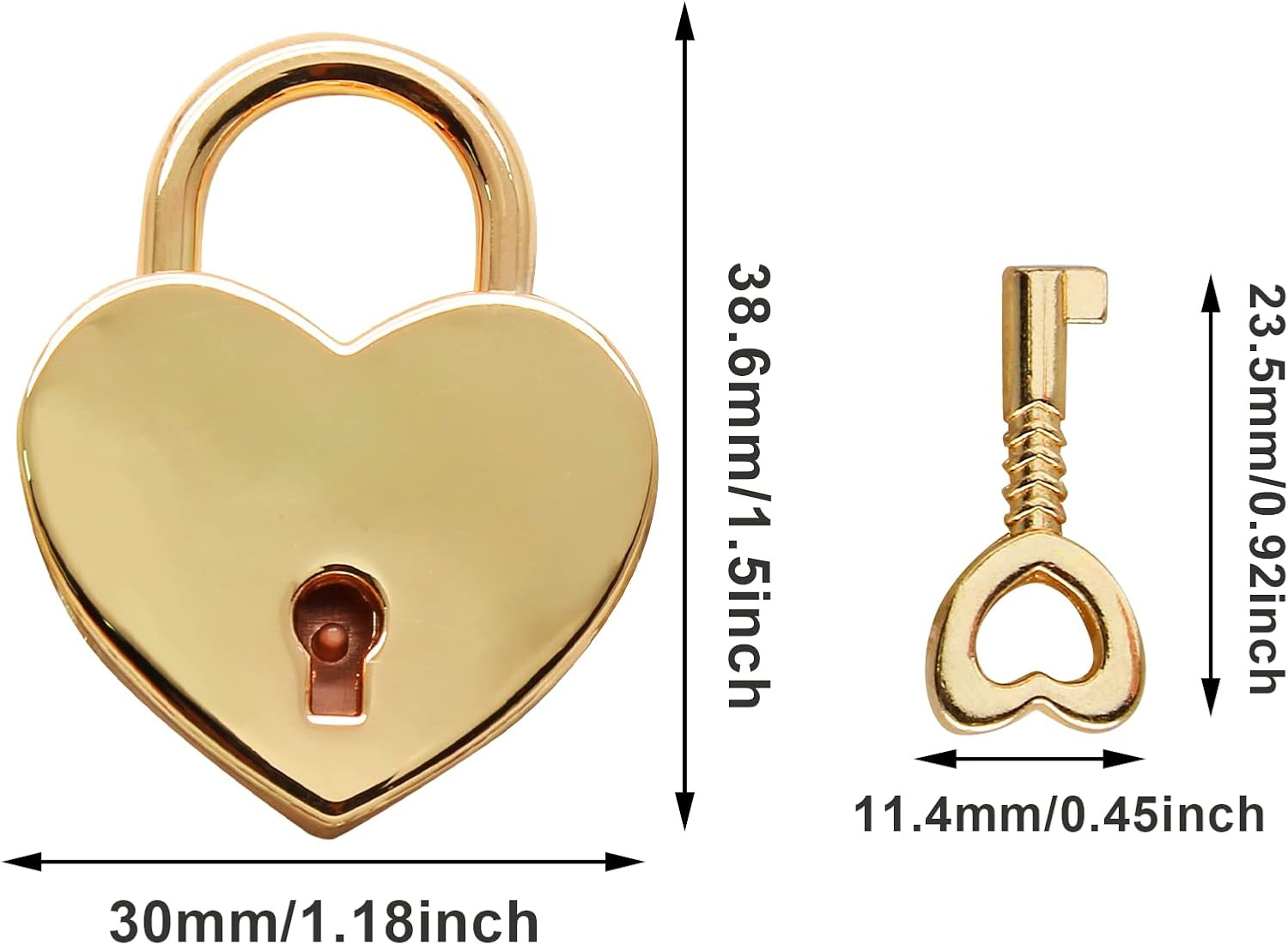 2PCS Heart Shaped Padlocks, Small Gold Padlock | Metal, With Keys, For Jewelry B