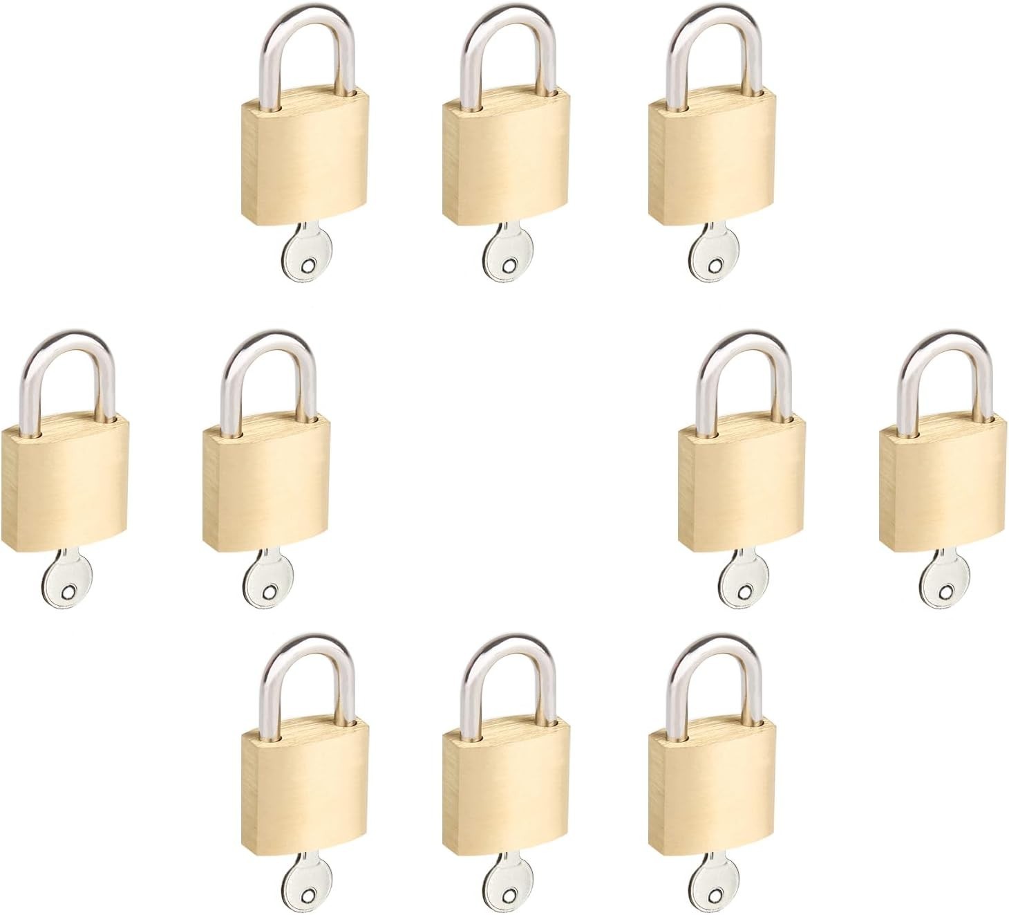 3/4″ (20mm) Mini Padlocks – 10 Pack Keyed Alike Small Solid Brass Locks with