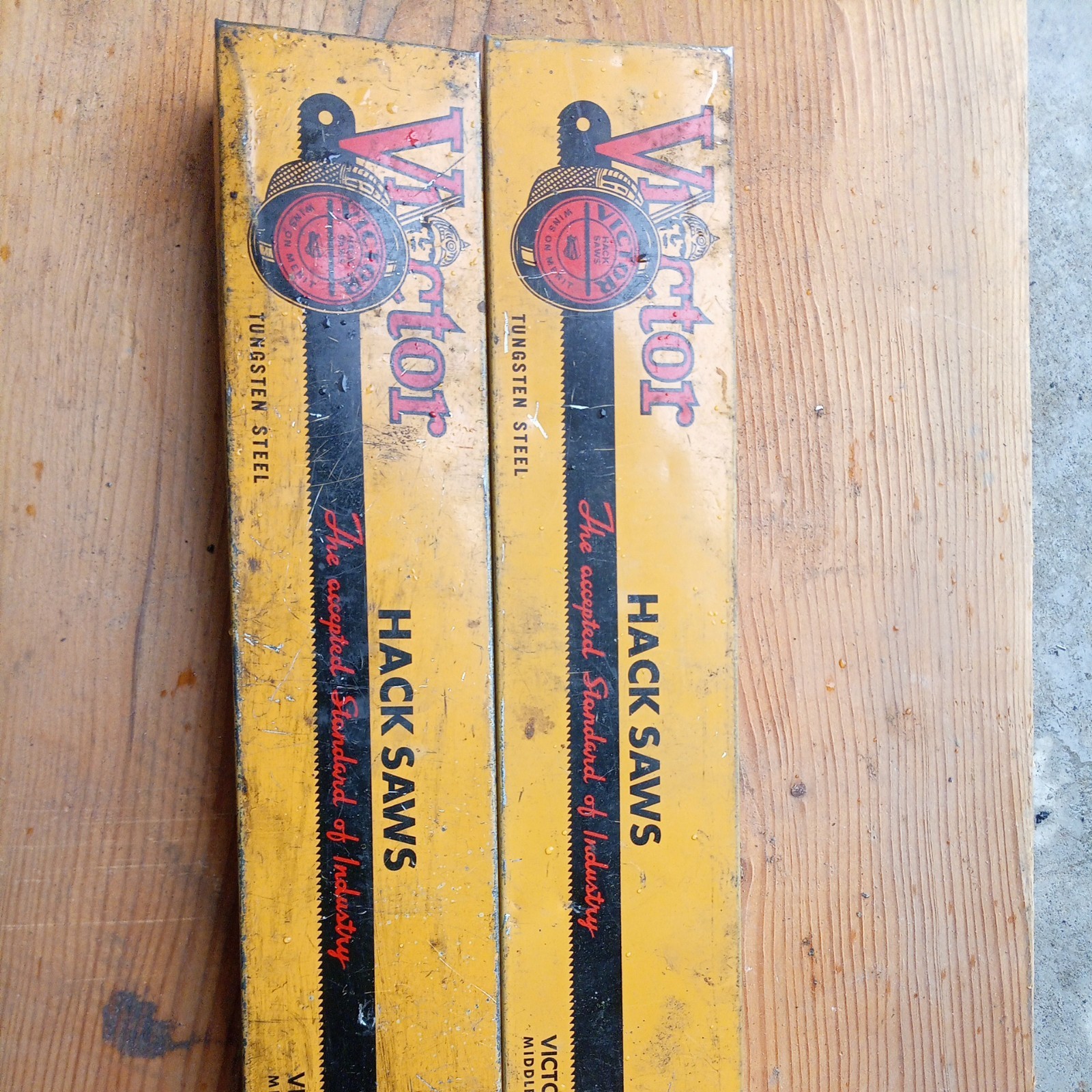 2 Victor Saw Works Hack Saw Blade Case Tin Metal USA