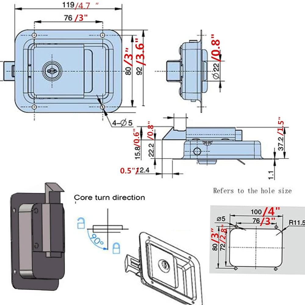 WJSKDQ Trailer Paddle Door Latch Handle Rv Truck Tool Box Lock Steel Silver