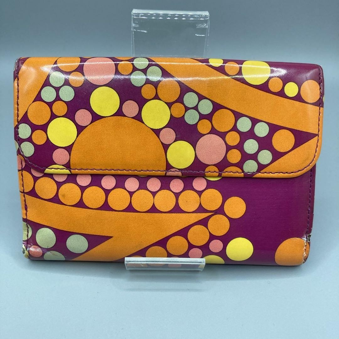 Emilio Pucci Wallet Bi-Fold Compact Enamel Orange Purple Used 9x13cm