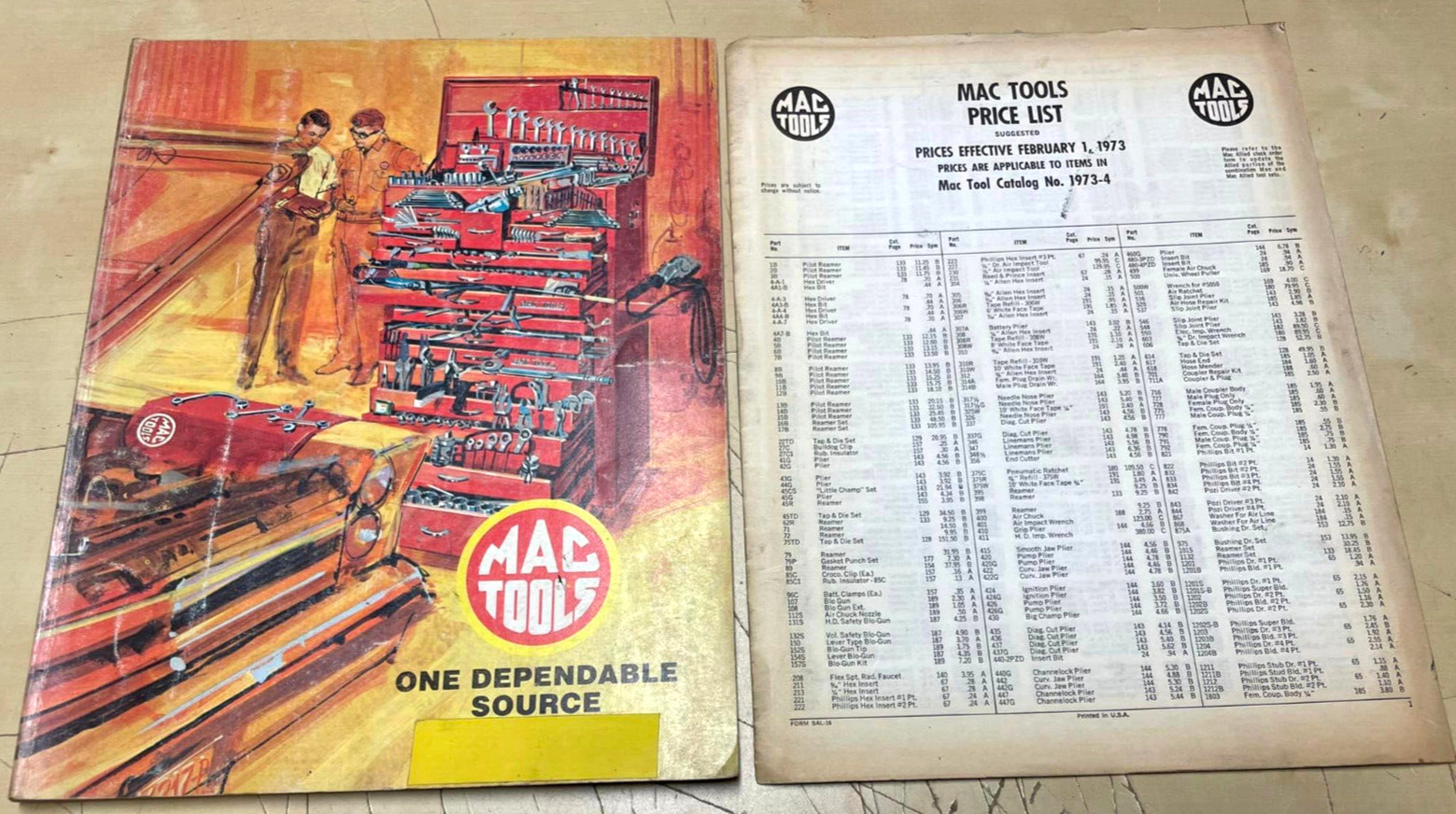 Vintage Original Mac Tools MTA Catalog 375 Dependable Source & 1973 Price List