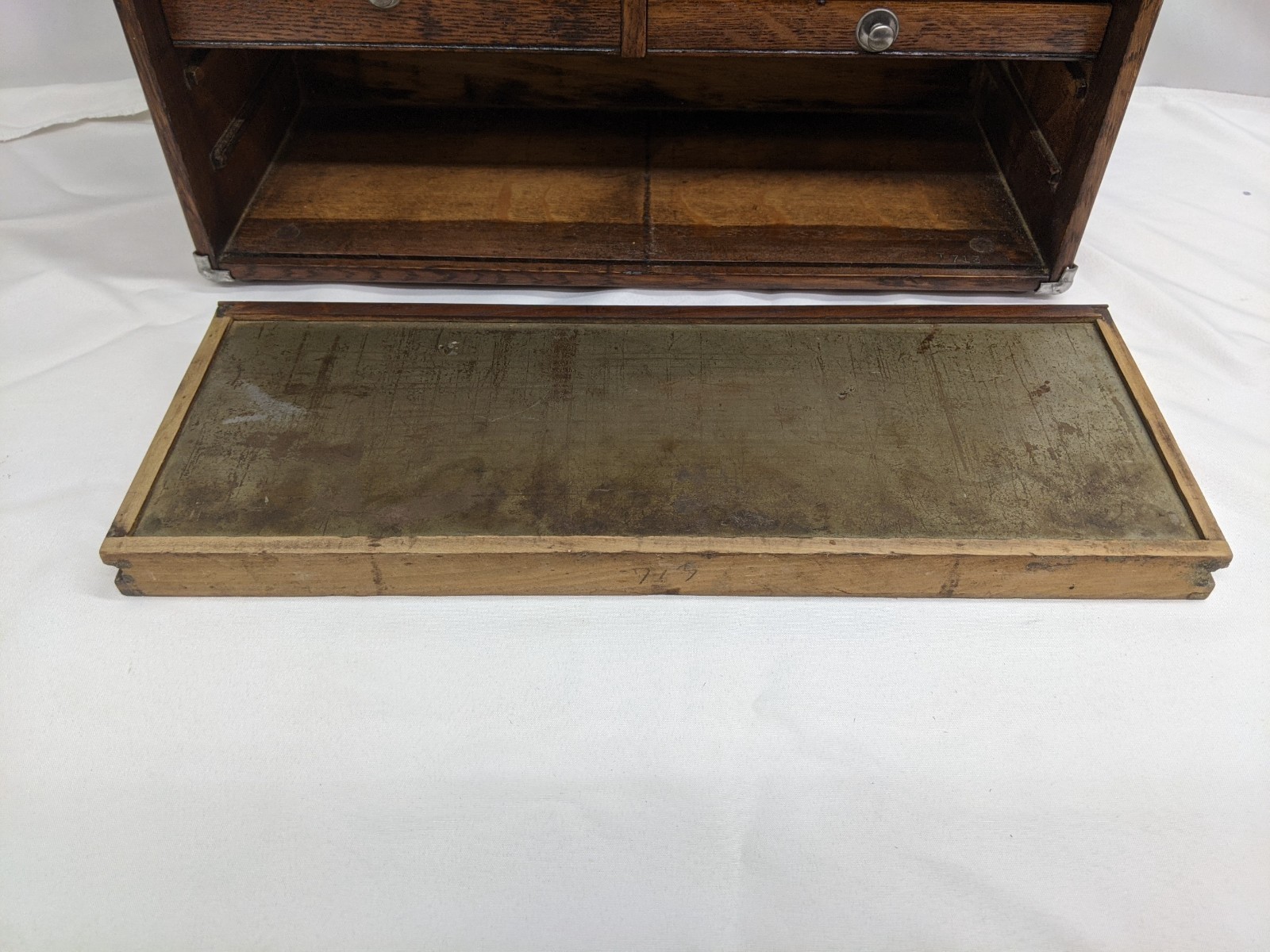 Antique Union Model B-20 7 Drawer Wooden Oak Toolbox Chest With Key