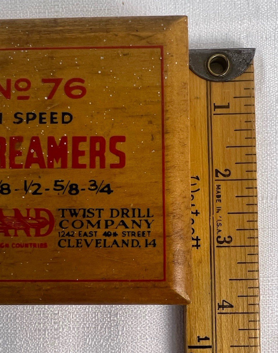 Vtg CLEVELAND TWIST DRILL COMPANY SET NO. 77 CENTER REAMERS HINGED WOOD BOX