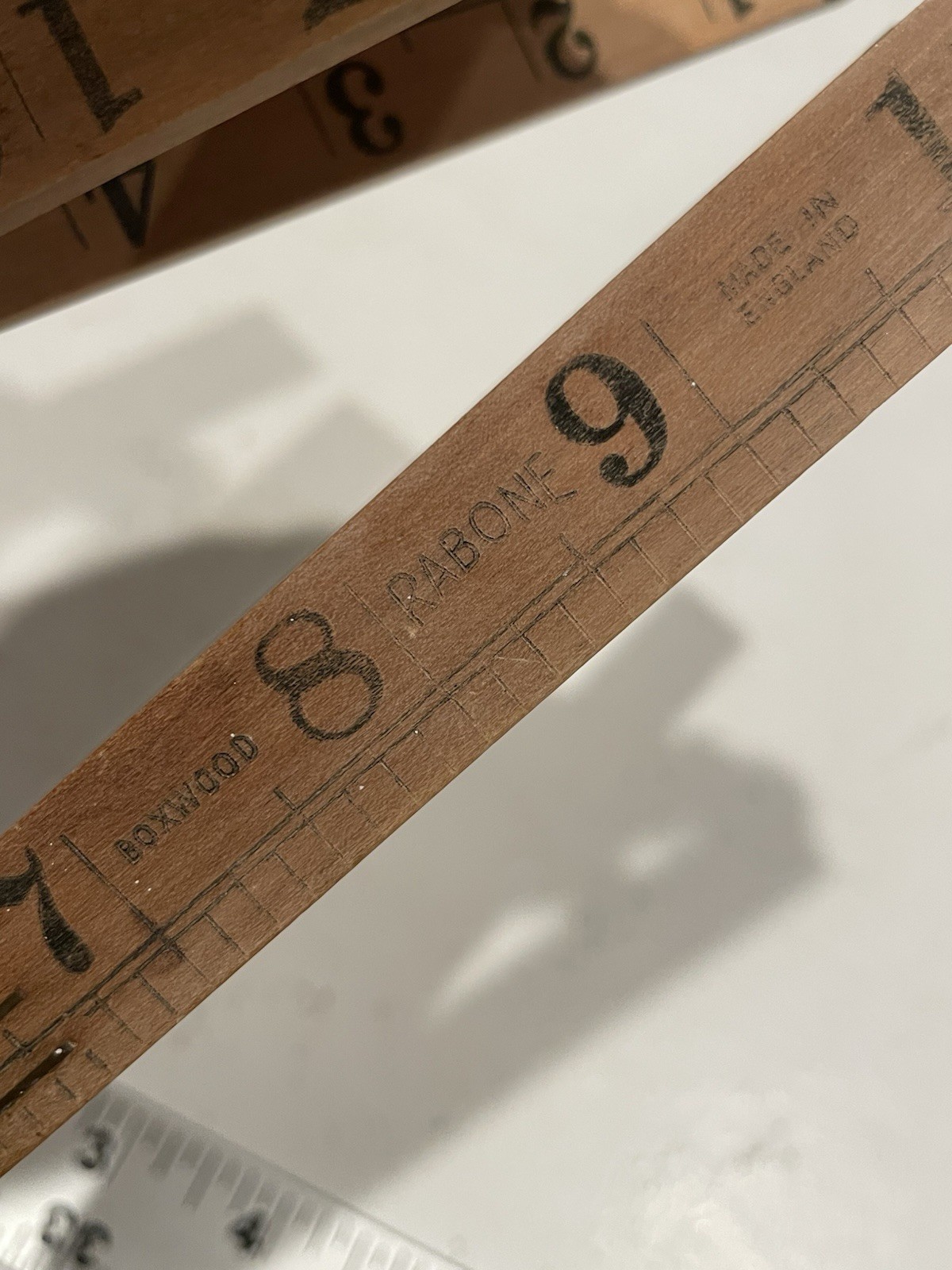 Vintage carpenters boxwood brass 8 square line 4 fold 24″ rule ruler Rabone