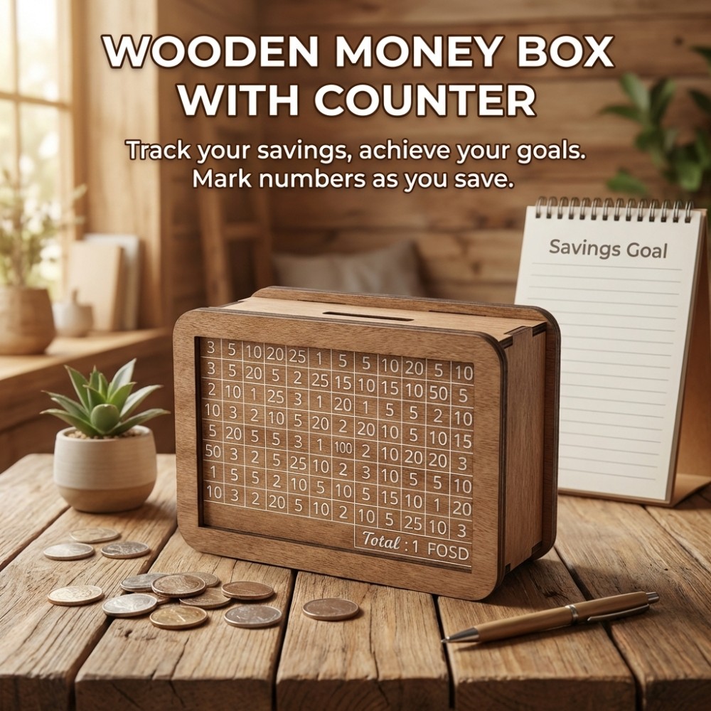 Wooden Cash Box with Counter for Home Office and Business Money Storage Solution