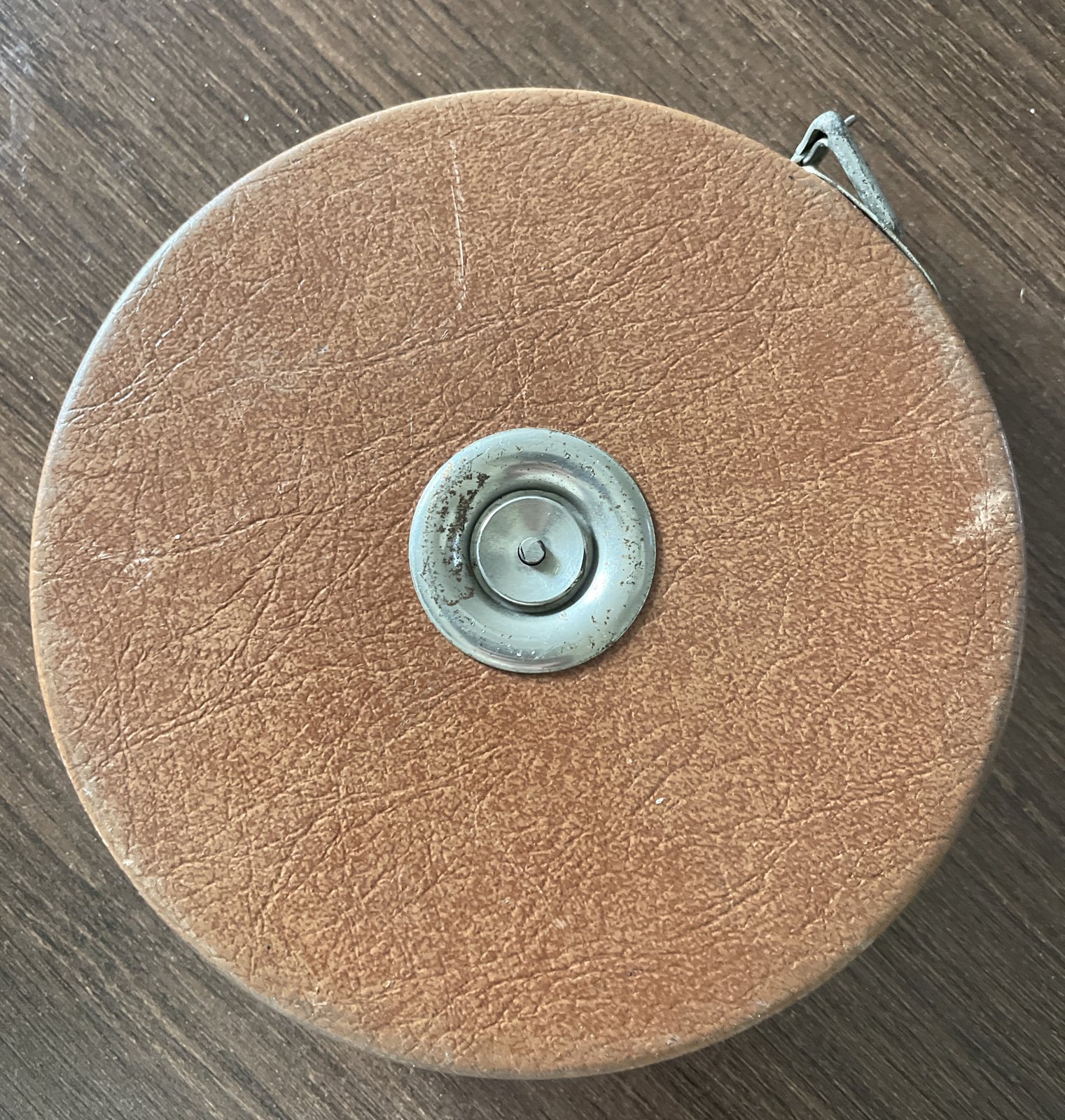 Vintage Evans 100 FT Wind Up White Tape Measure with Brown Leatherette Covering