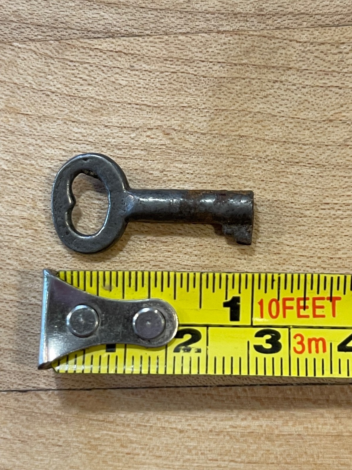 Antique Miniature Heart Bow Hollow Barrel Skeleton Key, 1-1/16″