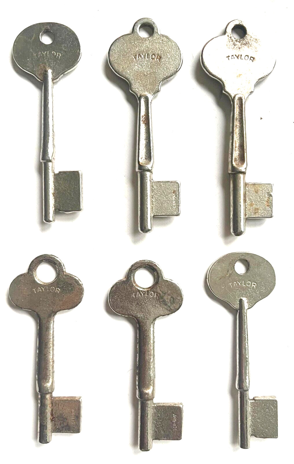 MIXED LOT OF SIX ANTIQUE TAYLOR UNCUT STEEL SKELETON KEY BLANKS MADE IN GERMANY