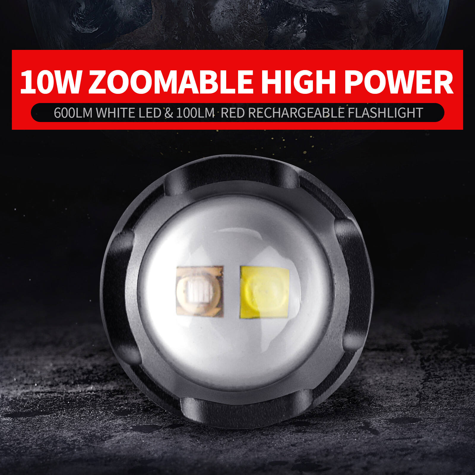 Red Light LED Flashlight Zoomble 600LM Rechargeable Astronomy Night Vision Lamp