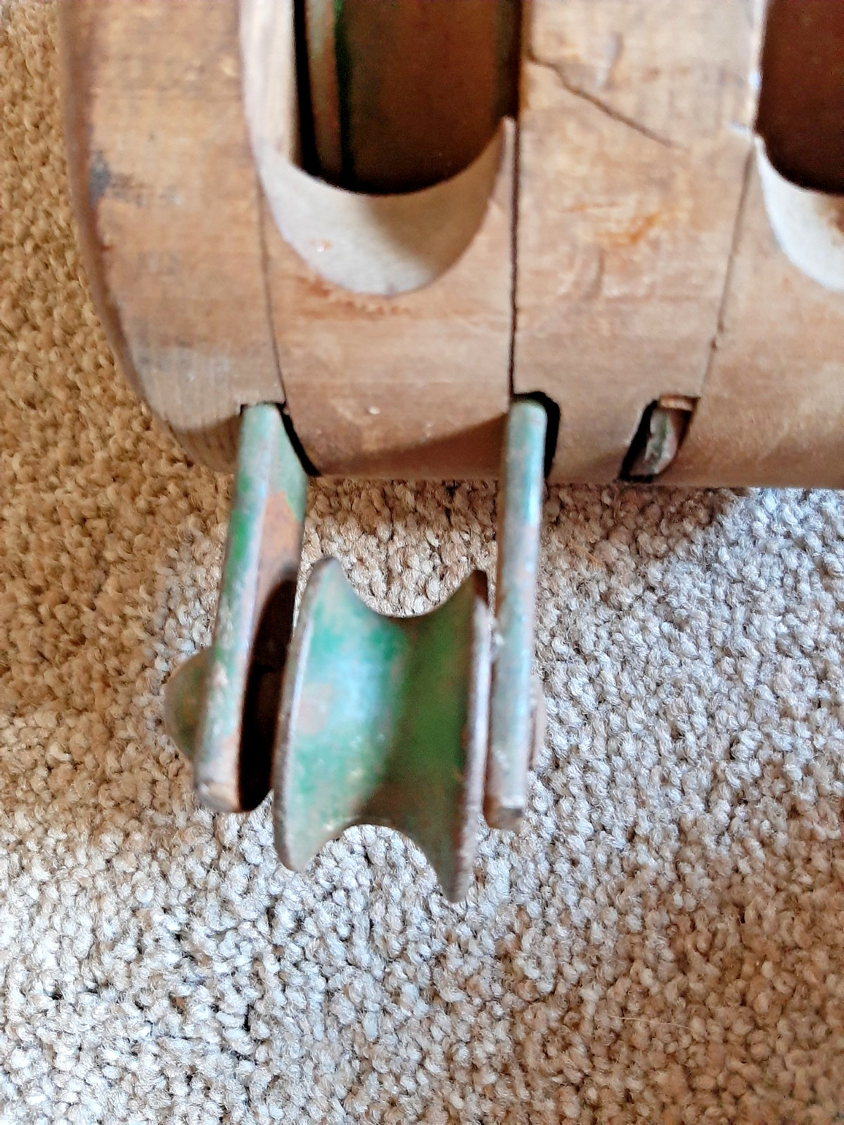 Antique Wood Double Pulley Block Tackle Rope Barn Farm Rustic w/Orig Green Paint