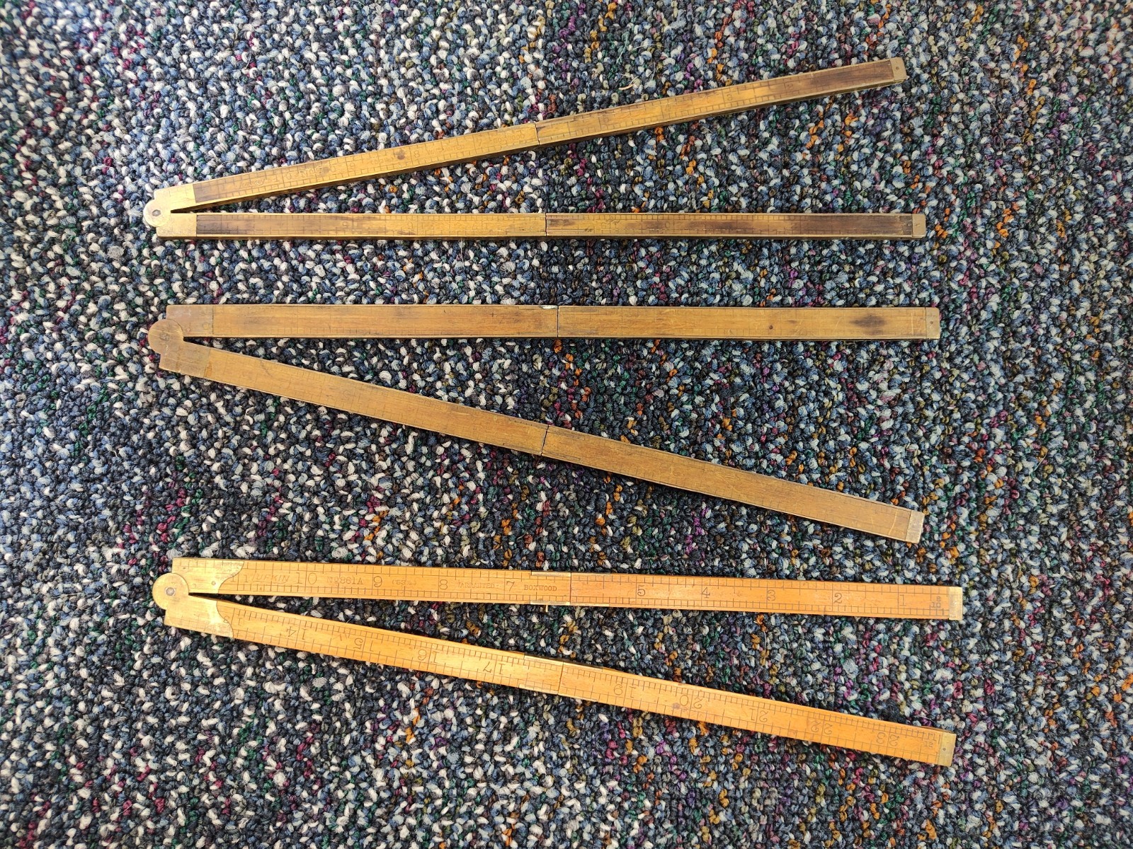 Lot of 3 Vintage Lufkin Folding 24 Inch Wood Rulers – No. 861A, 780 And Other