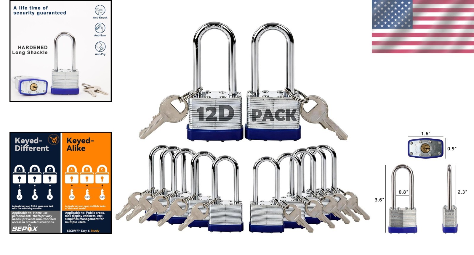 12-Pack Laminated Padlocks – Extra Protection for Gates and Toolboxes