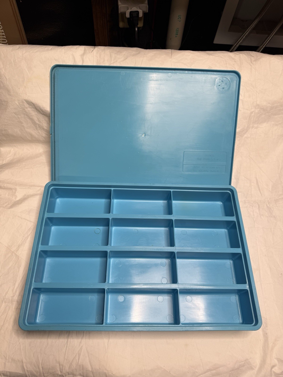 Vintage Blue Plastic Parts Organizer Tray w/ Lid 16.5×11.5 Electronics Hardware