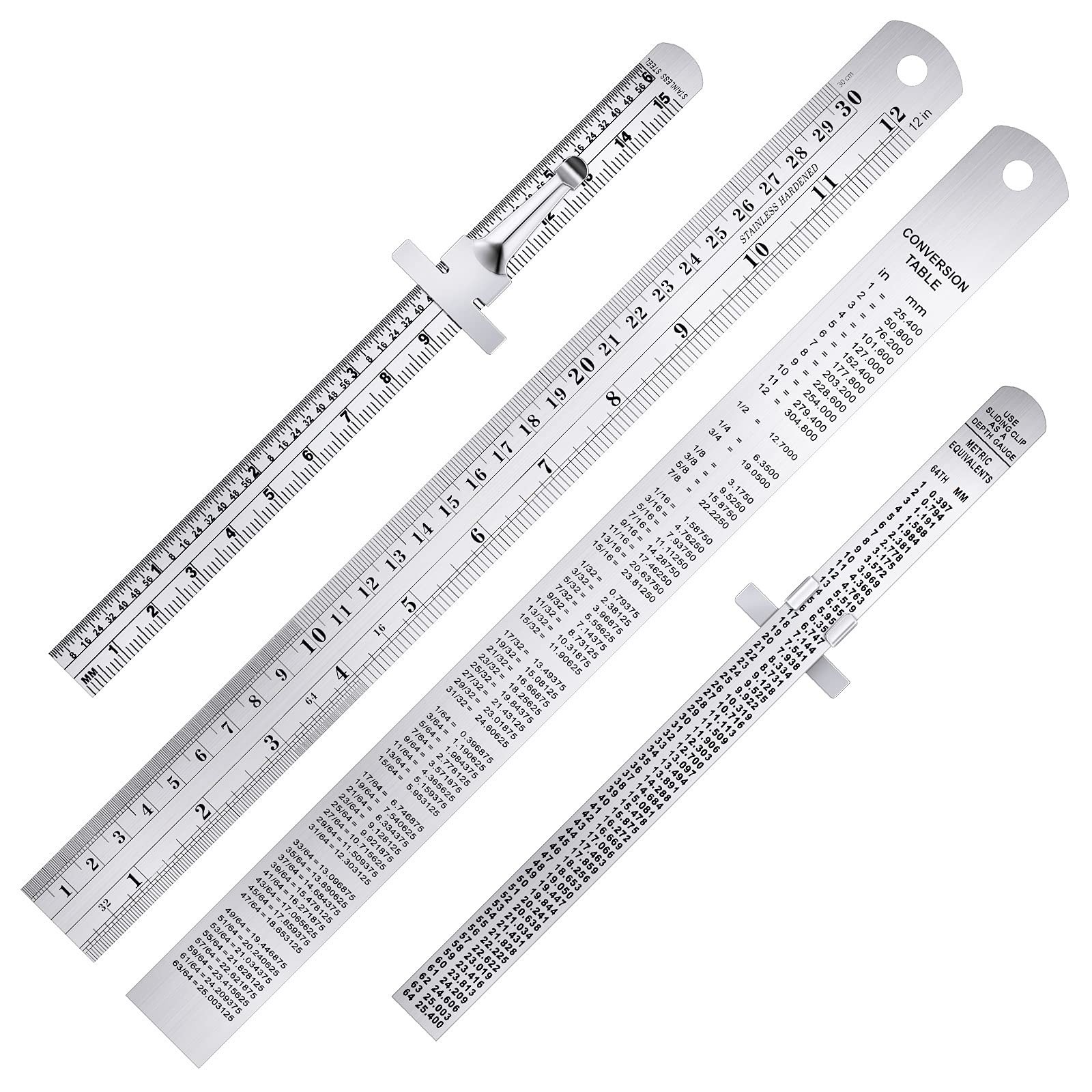 TOODOO 4 Pcs Stainless Steel Ruler 6, 12 Inch Metal Rulers Set with Inch and …