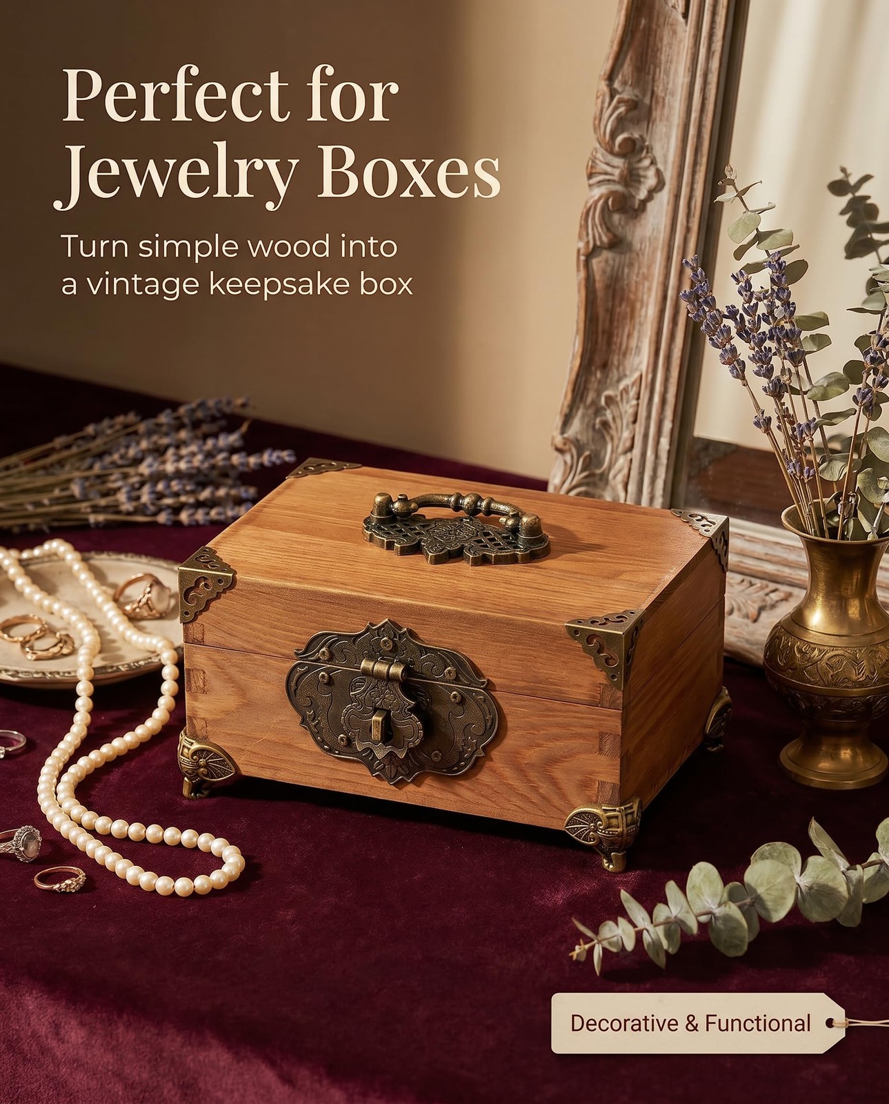 Jewelry Box Antique Lock Latch Hasp Hinges Handle Corner Protectors 1set