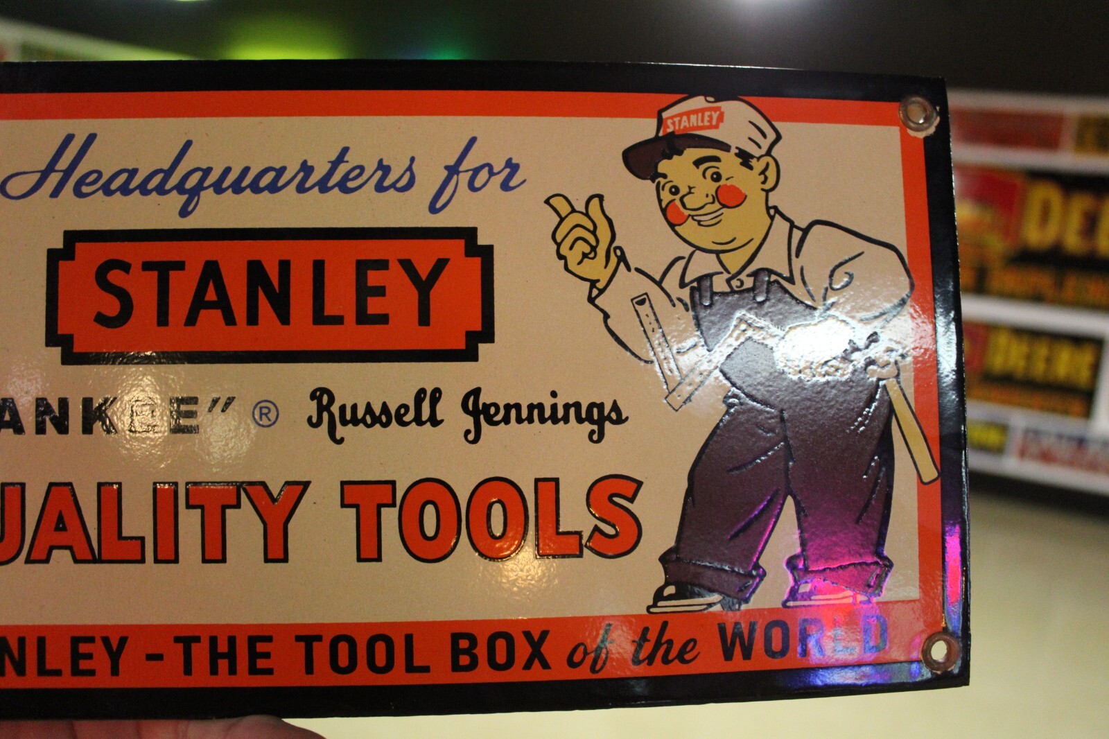 RARE STANLEY QUALITY TOOLS DEALER PORCELAIN METAL SIGN HARDWARE STORE GAS OIL