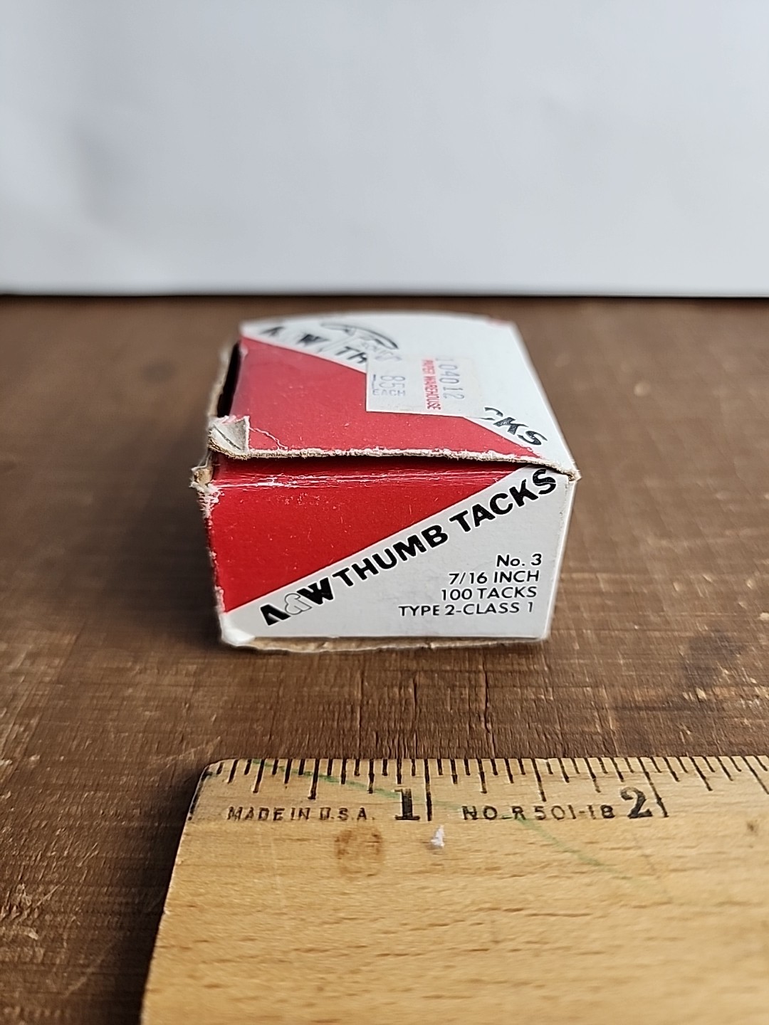 Vintage A & W Tru-Bilt Solid Head Thumb Tacks 92 Tacks in Original Cardboard Box