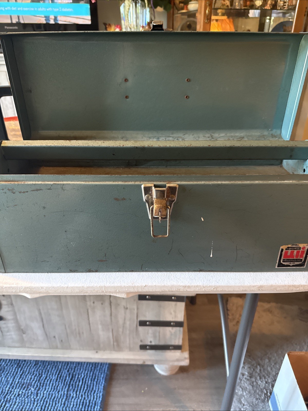 Vintage WATERLOO INDUSTRIES INC JL-19 Blue Green Tool Box . Lockable W/tray GUC