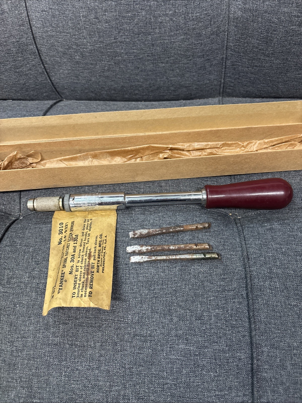 North Bros. YANKEE No. 30A Spiral Ratchet Screwdriver w/ Box & Bits