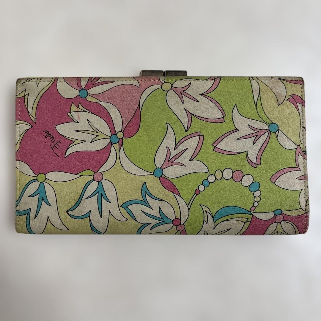 EMILIO PUCCI Long Wallet Floral Print Pink Light Green Used