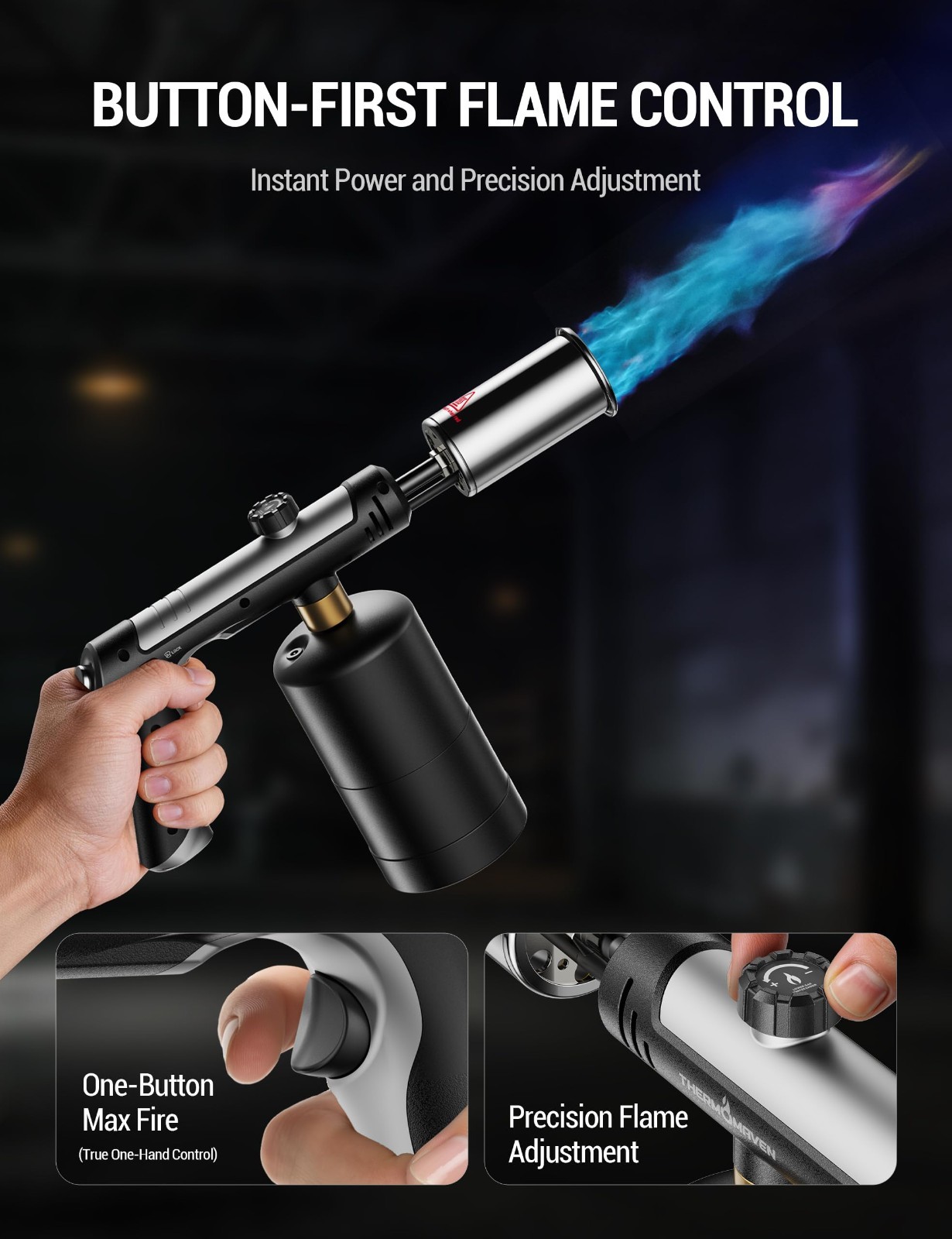 High-Performance Propane Torch with One-Touch Max Fire, Safety Lock, Cooking & B