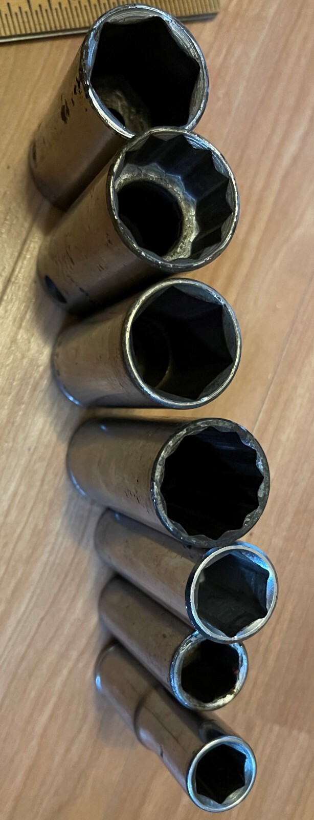 LOT OF 7 1/2″ Deep Socket set Vintage mixed brand P&C USA/CR-MO JAPAN/KAL