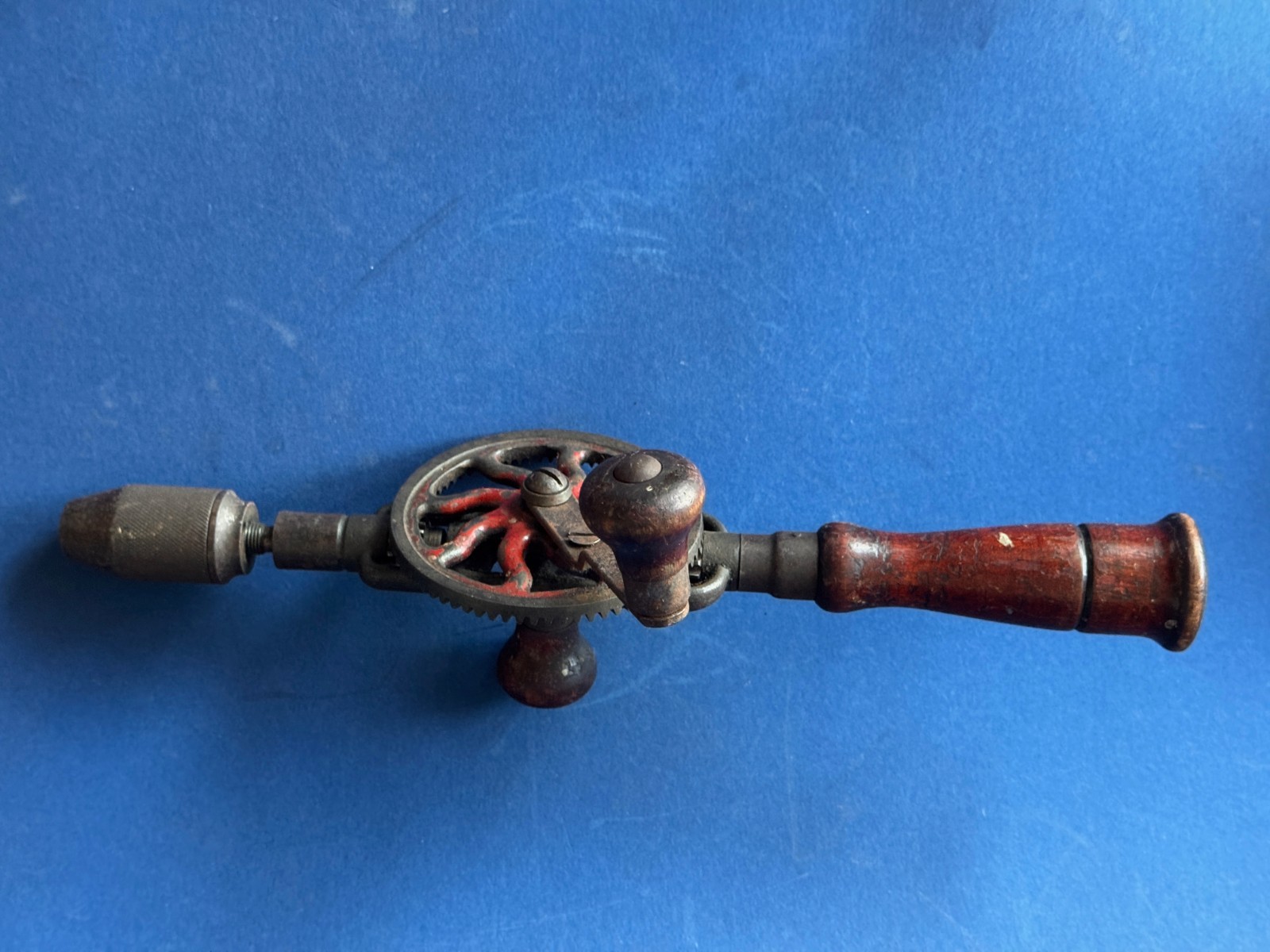 Vintage Miller Falls No. 2-01 Egg Beater Hand Drill Wood Handle W Bit Holder