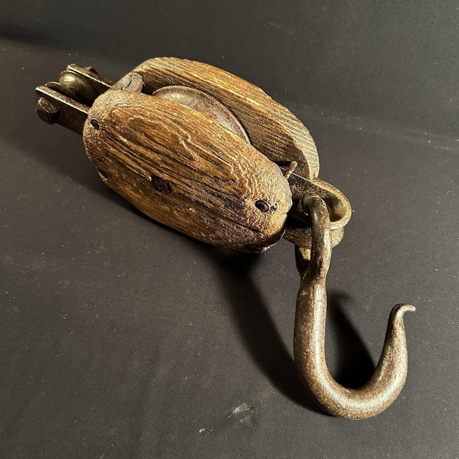Antique Pulley Block and Tackle Wood & Iron Rustic Primitive Barn Farm Decor