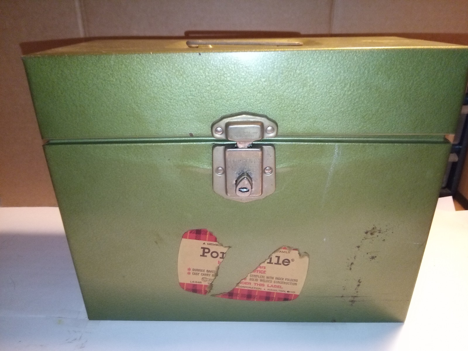Green Vintage Hamilton Porta-File Metal Portable File Box W/O Key