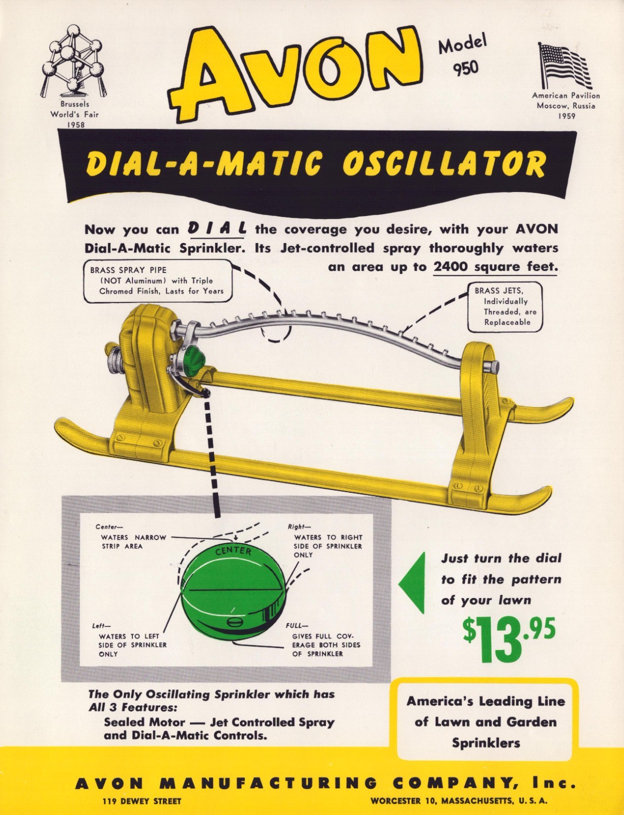 1959 Avon Oscillator Sprinkler Worcester Mass Advertisement 11″ x 8″