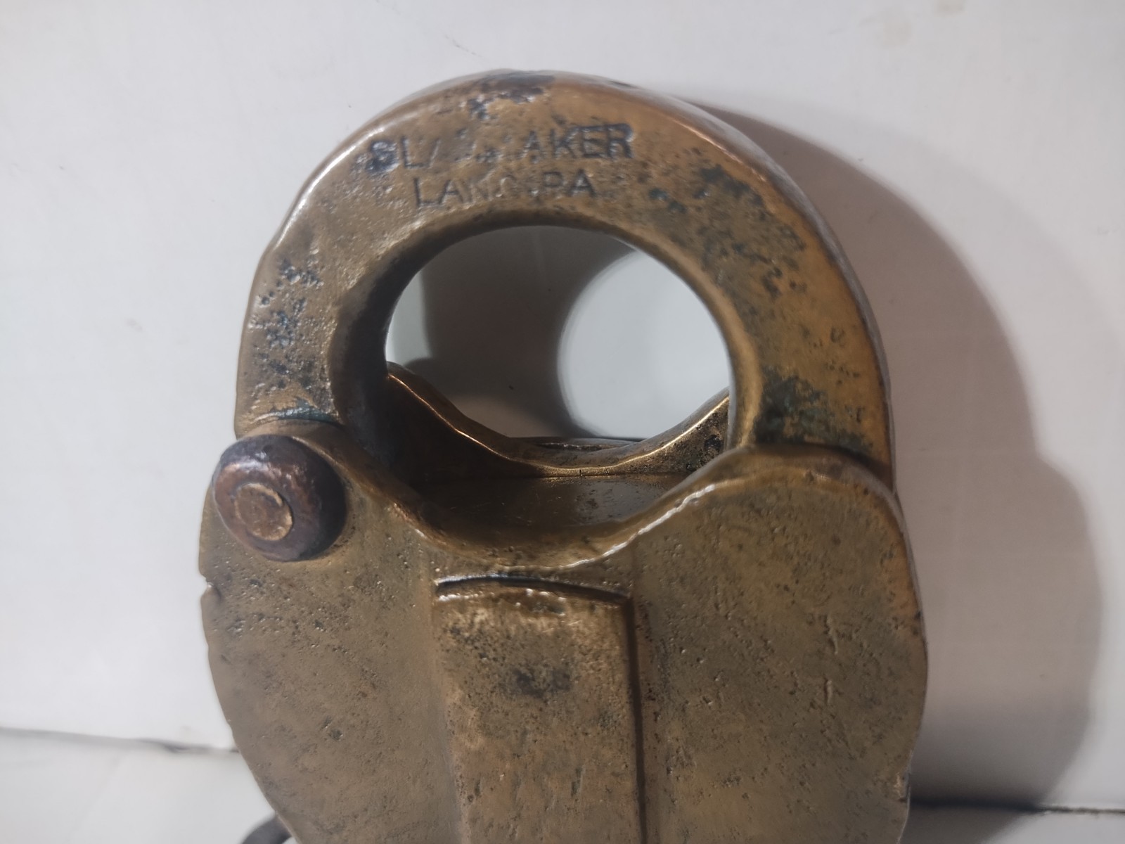 Rare Antique T Slaight Padlock w Skeleton Key Works Heavy