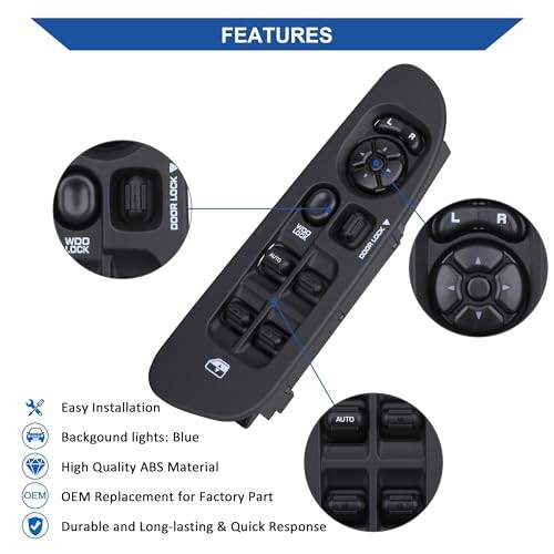 Master Power Window Switch and Bezel 56049805AB, Compatible Driver Side Black