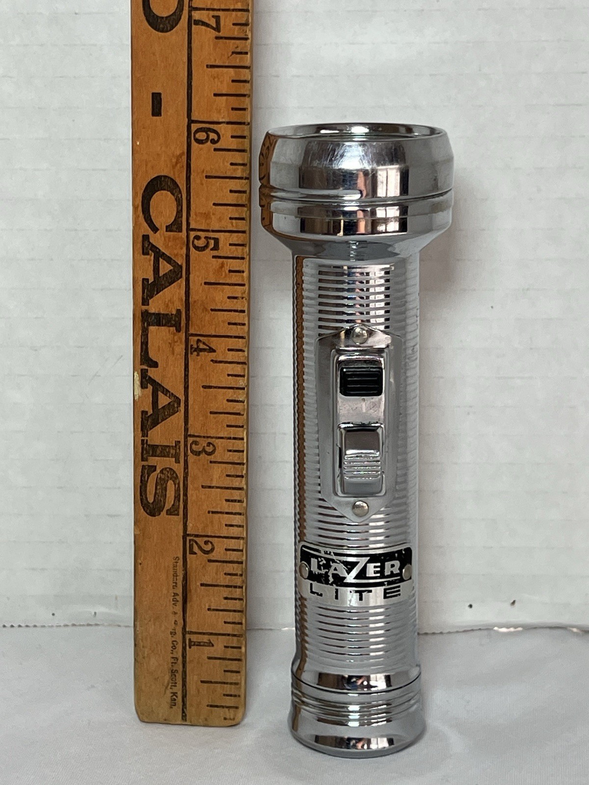 VTG Flashlight Chrome Lazer Lite C Cell Ribbed Flashlight ~ Works! Made In USA